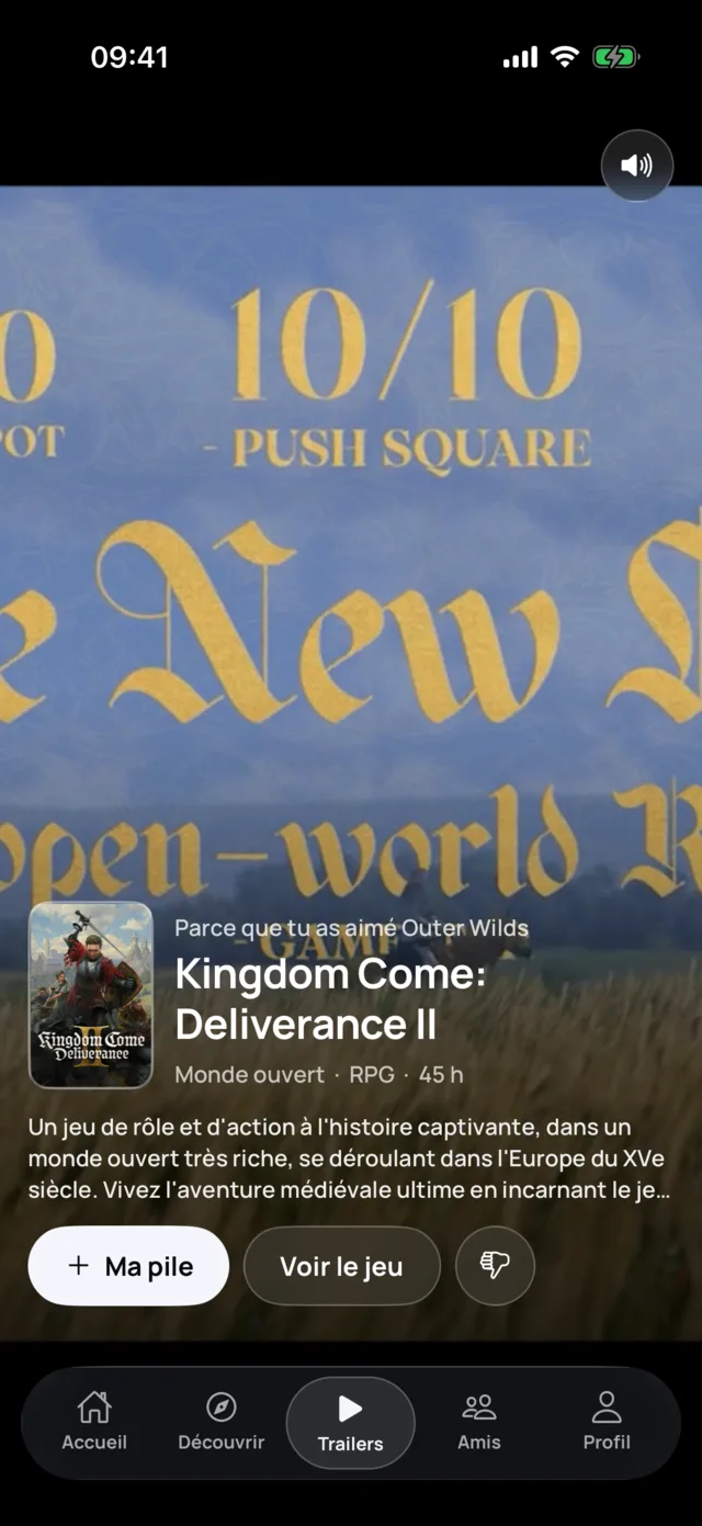 Le feed de trailers en plein écran