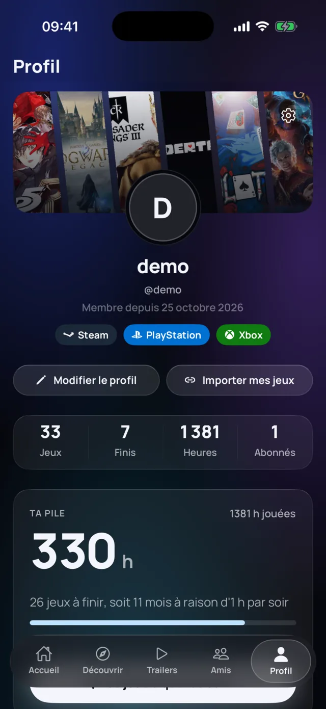 Ton profil : tes jeux, tes heures et ta pile