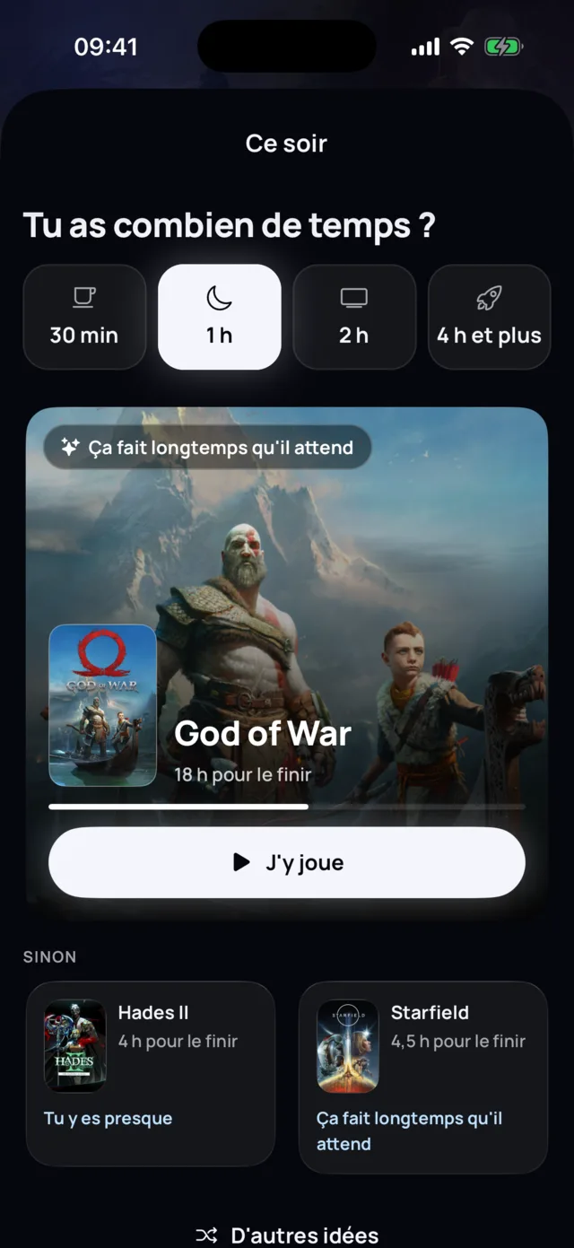 Je joue à quoi ce soir : le jeu choisi dans ta pile selon ton temps